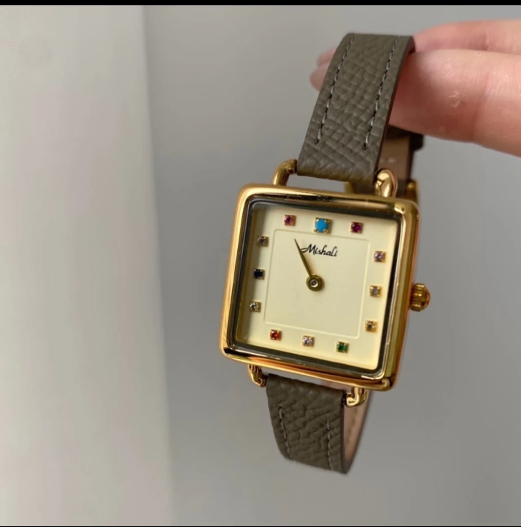 方形彩钻高级感大象灰皮带款简约 ins风时尚精致