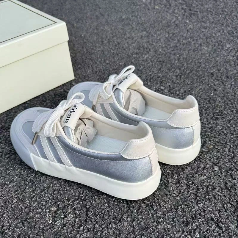 TP386 银色 芭蕾平底德训鞋2025新款浅口小白鞋女百搭懒人休闲鞋