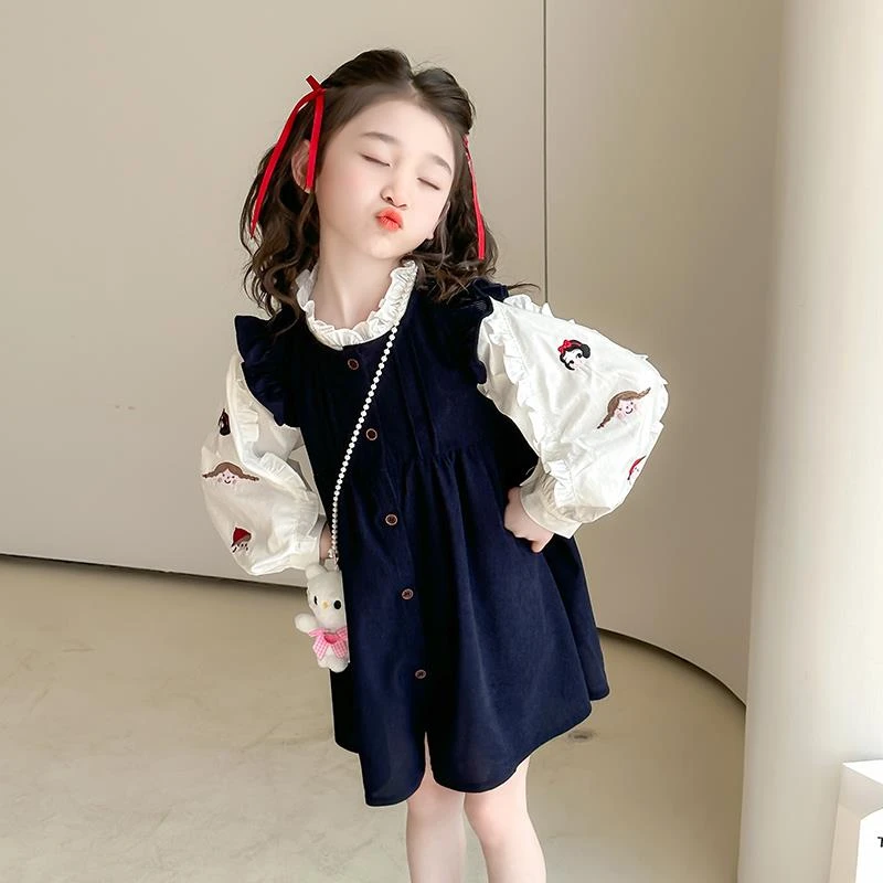 FAVMARTHA女童洋装春秋2025新款洋派儿童时髦抱婴袋裙套装女孩秋