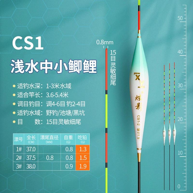 CS-1浅水中小鲫鲤【吃铅1.3/1.5/1.9g】全长37-39cm（15目0.8细微）