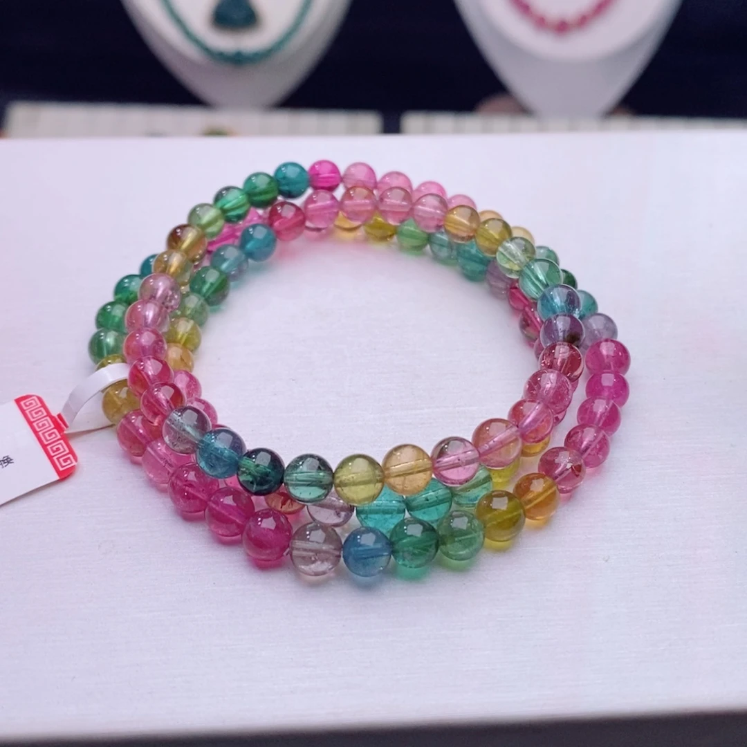 未镶嵌手链碧玺三圈圆珠手链yy