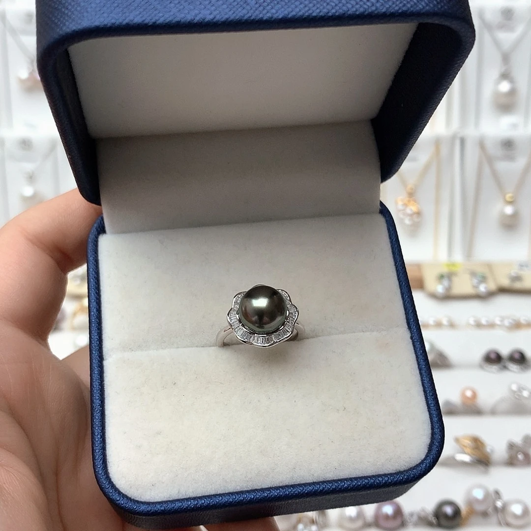 我***婆银S925镶嵌戒圈海水珍珠