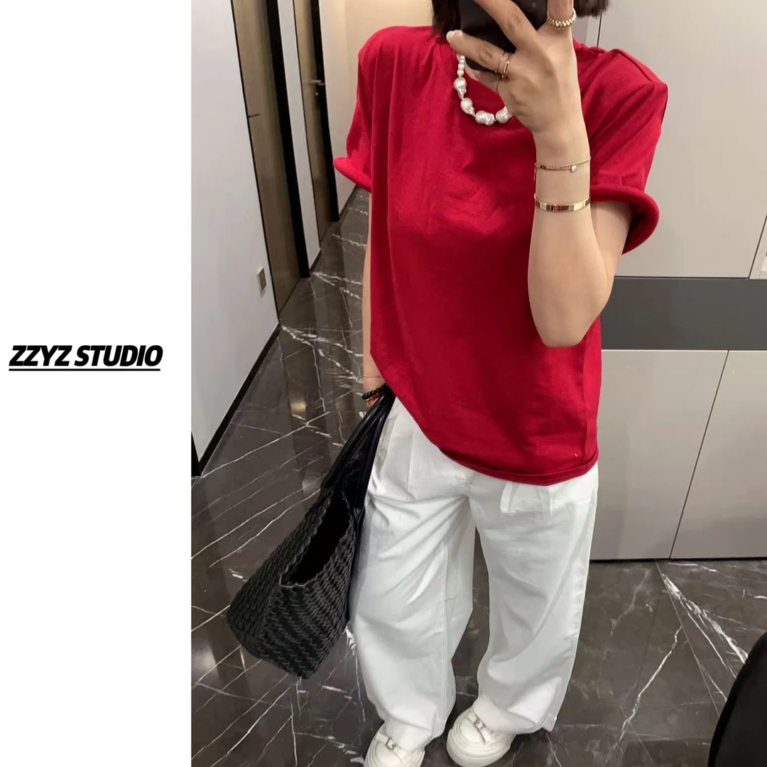 【ZZYZ】“刚需好穿”正肩中线卷边宽松圆领短袖休闲百搭内搭T恤