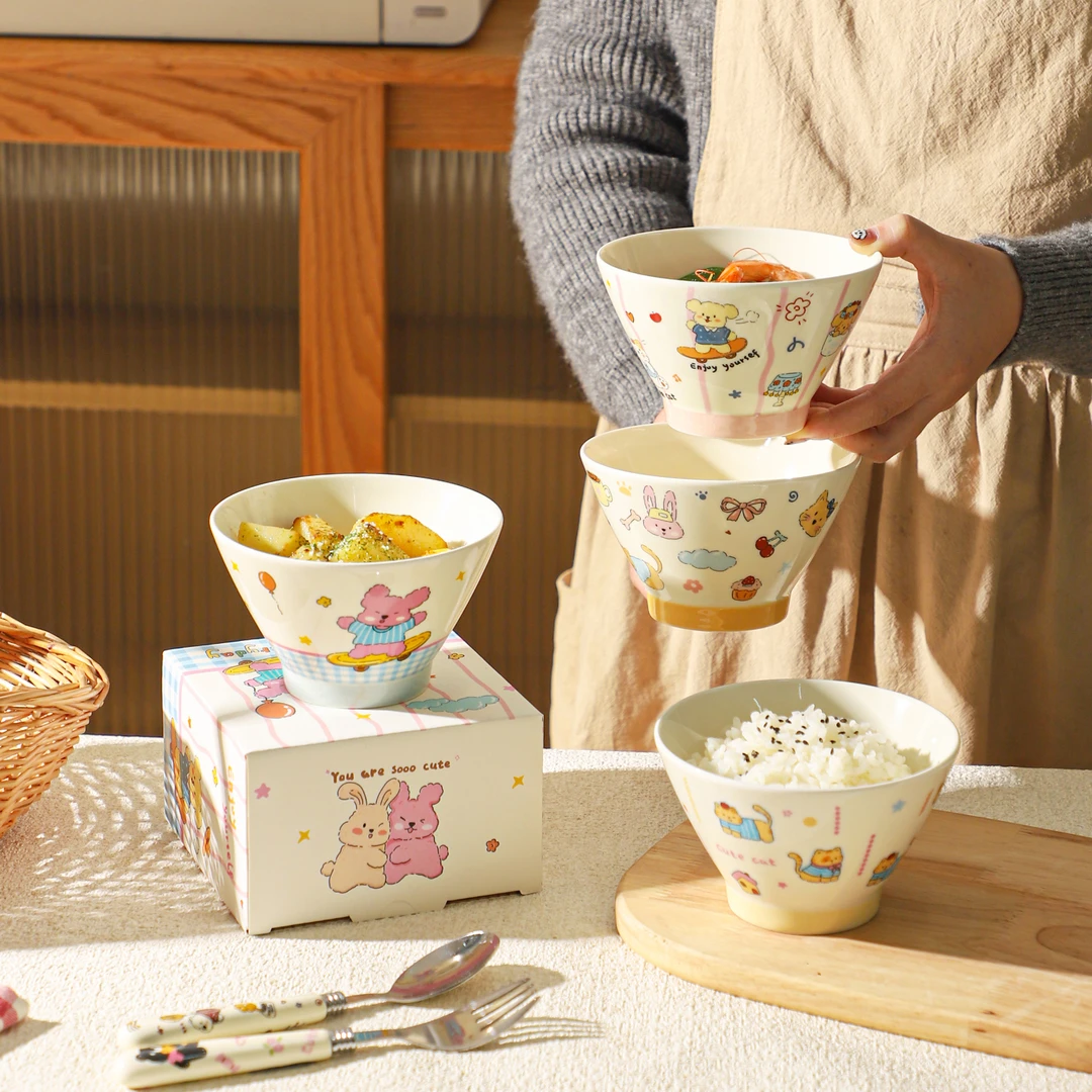 舍里可爱斗笠饭碗家用陶瓷碗具特别好看的米饭碗个人专用餐具小碗