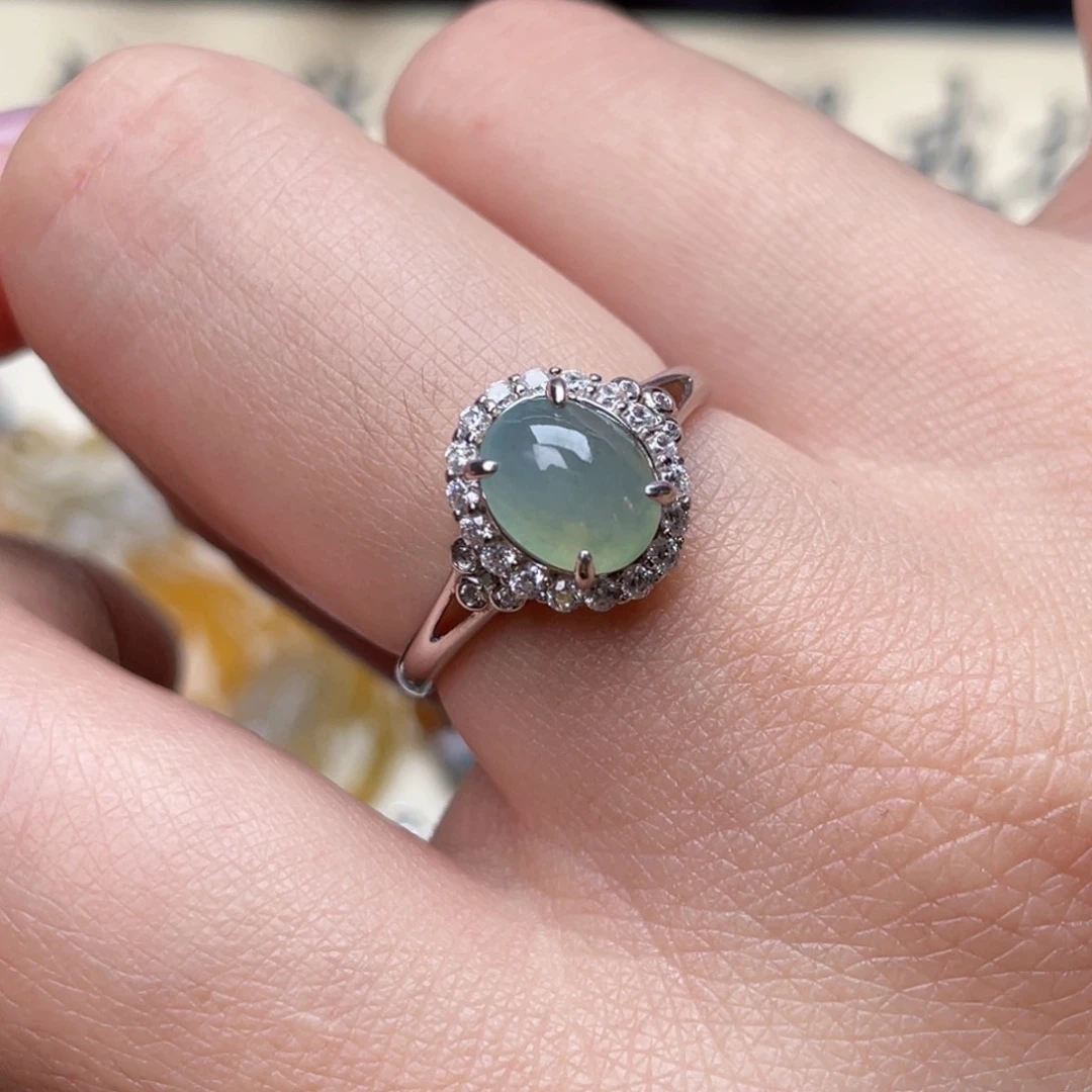 翡翠戒指银S925镶嵌戒指