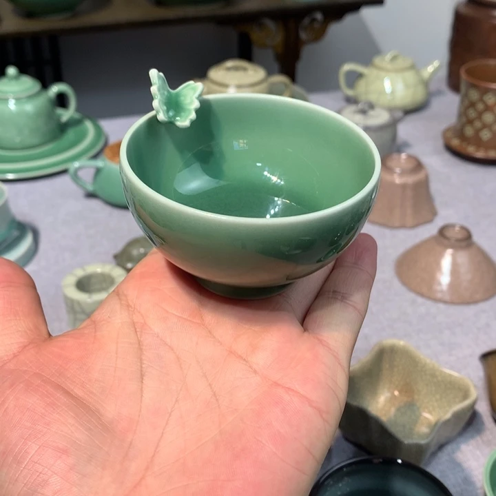 龙泉青瓷梅子青蝴蝶禅定