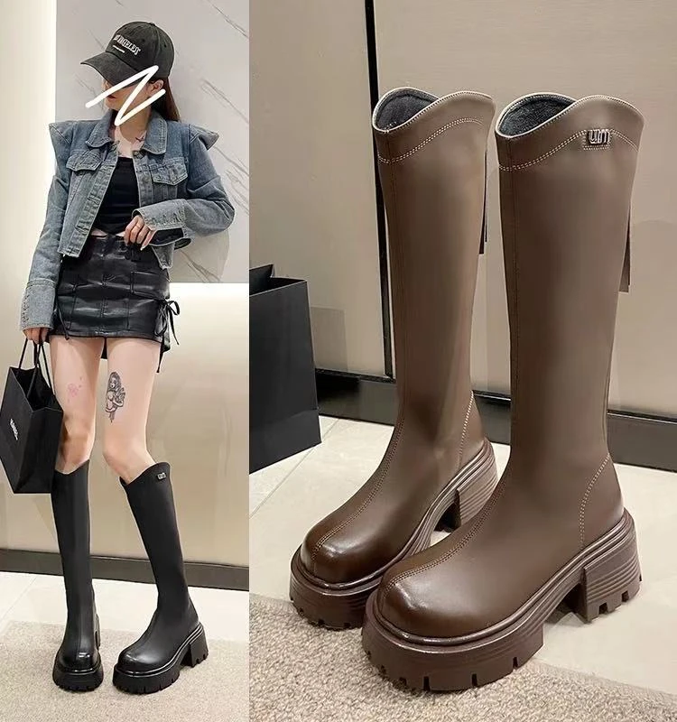 【LL专属】长筒靴女2024厚底单靴不过膝高筒骑士瘦瘦靴配裙子长靴
