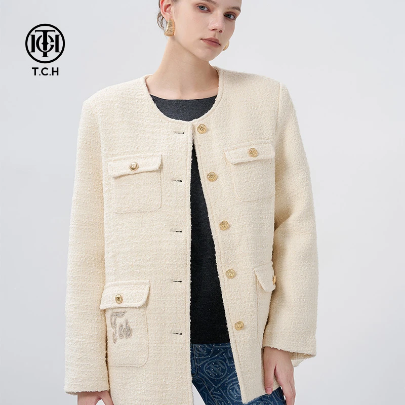 私服-TCH-重工翅膀烫钻时尚名媛小香羽绒外套T72A27E8002