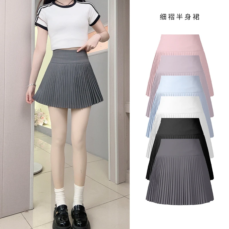 四季新款白色短款裙子女装防走光小白裙百褶短裙蝴蝶结A字半身裙