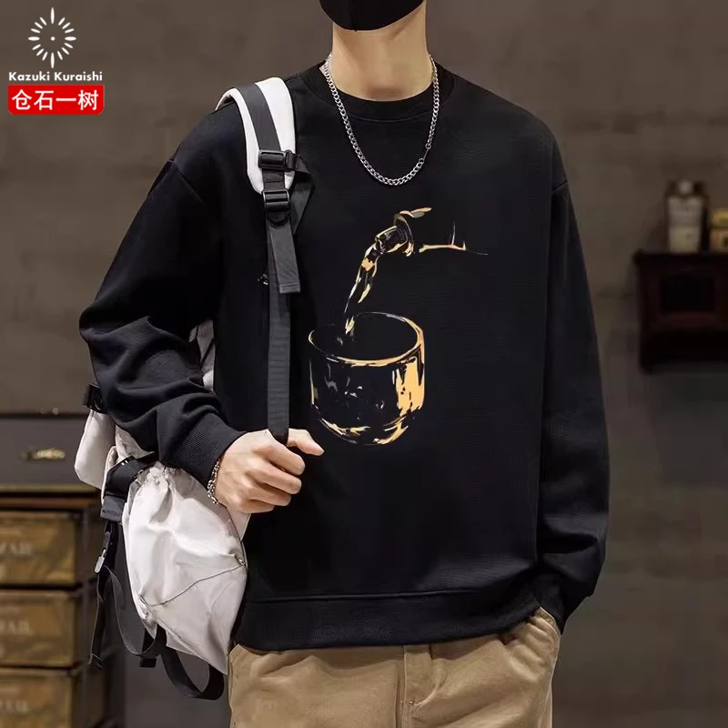 仓石一树潮流印花圆领卫衣男秋冬新款宽松休闲百搭长袖上衣打底衫