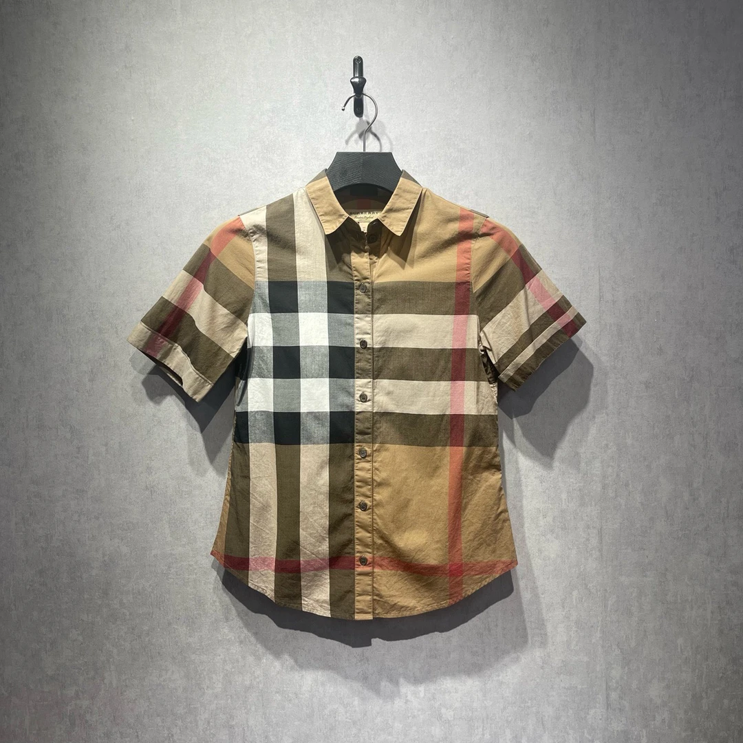 99新 BURBERRY/博柏利 经典格纹短袖衬衫/XS码/DY215434