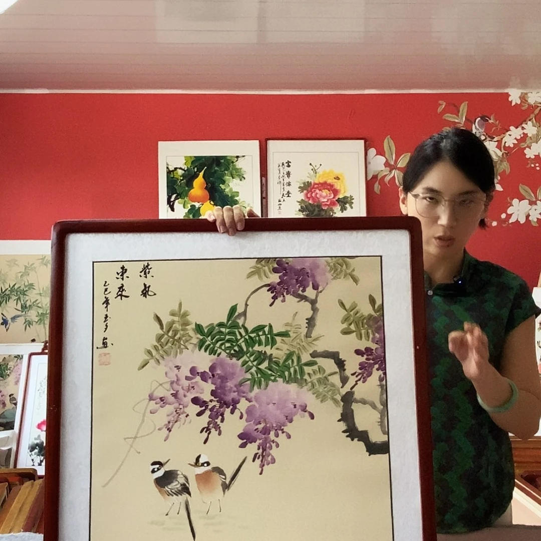 国画手写手绘带框包邮62✖️62国画作品