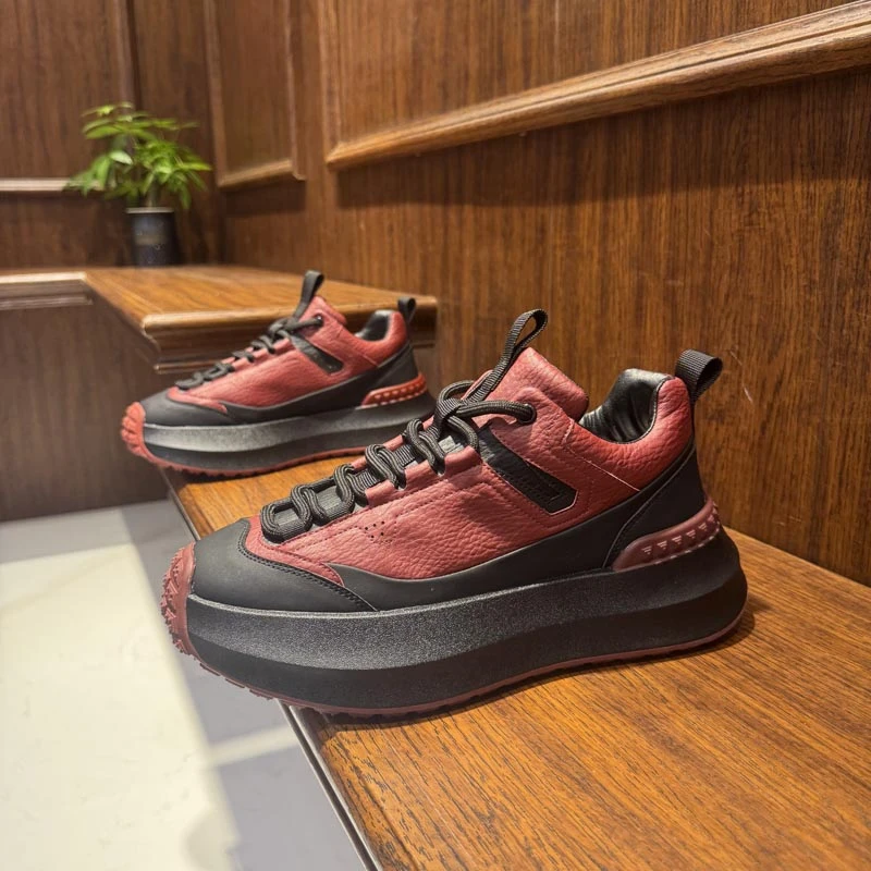 秋季男鞋新款时尚休闲鞋皮面拼接潮流设计软底增高舒适百搭老爹鞋