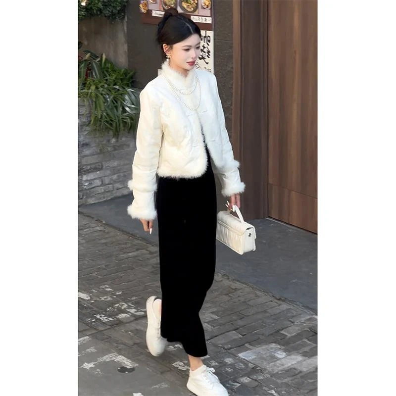 新中式女装中国风禅意棉服外套高级感套装旗袍连衣裙2024冬季新款