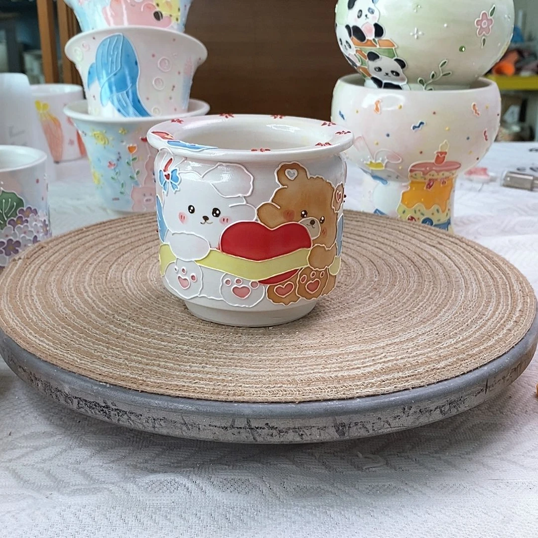 手工手绘制作陶瓷35花盆