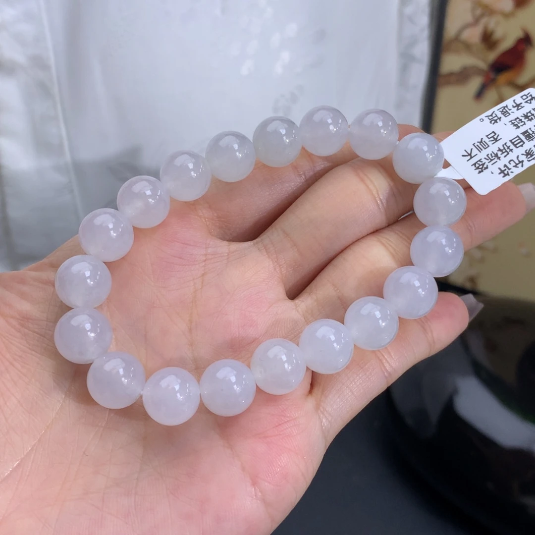 翡翠手链未镶嵌卡10胶润白冰手串