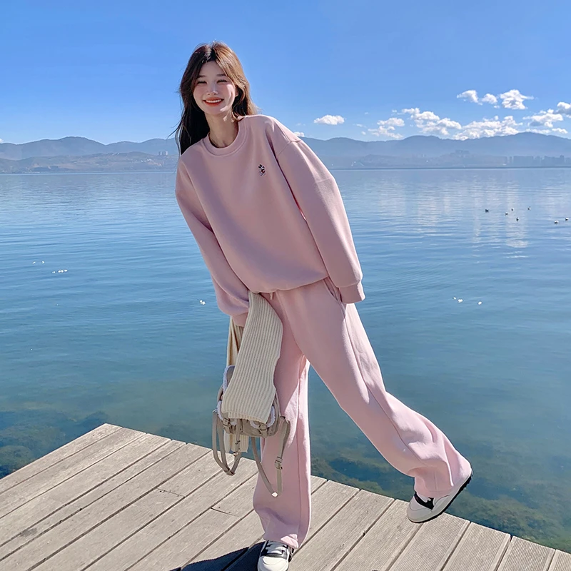 粉色卫衣套装女春秋2025新款慵懒风时尚运动休闲两件套穿搭一整套