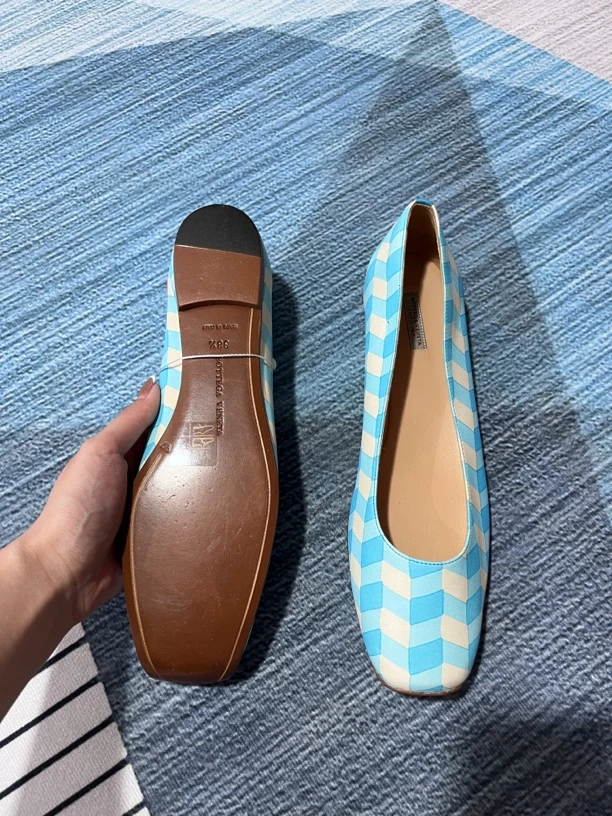 未使用 BOTTEGA VENETA/葆蝶家 蓝色格纹平底鞋三八半码