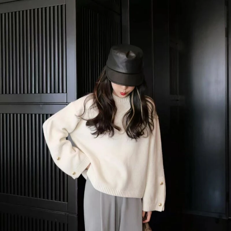 女士法式海军毛衣宽松慵懒时尚羊毛衫通勤百搭上衣