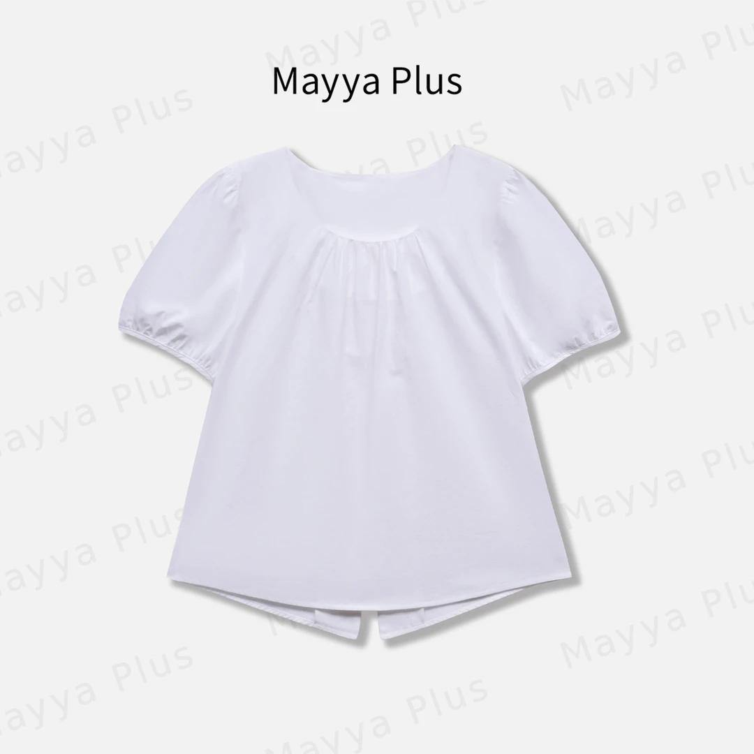 【冰白】Mayya Plus麦芽定制法式泡泡袖圆领百搭短袖衬衫女32527029