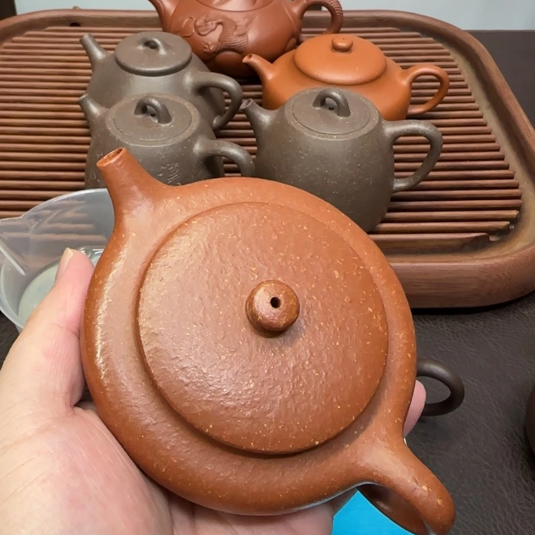 茶壶紫砂粗砂红降坡扁晨