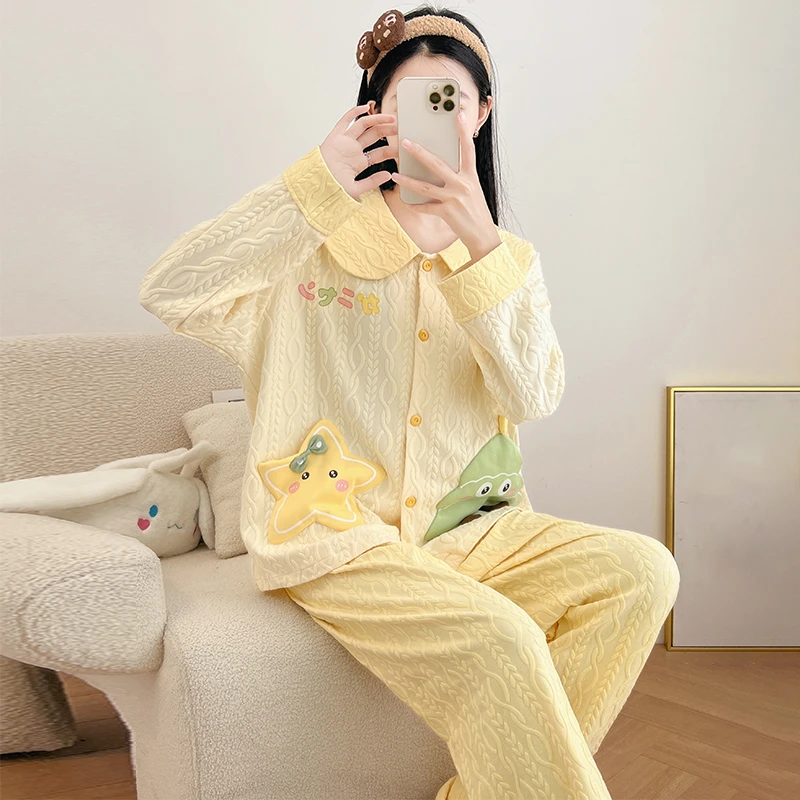2025新款春秋季睡衣女士长袖高级感棉绸可外穿冬天大码套装家居服