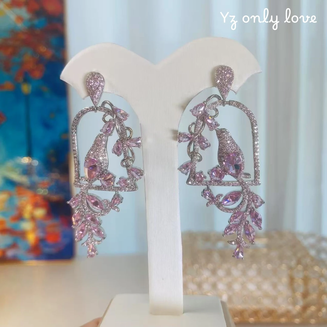 铜合金锆石耳饰 S007新中式雀灵耳环