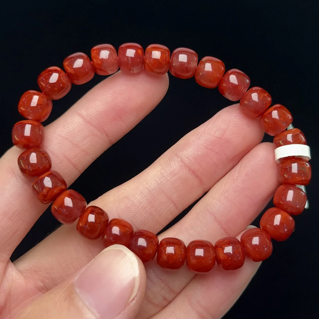 756C31凉山南红玫锦红老型单圈手串