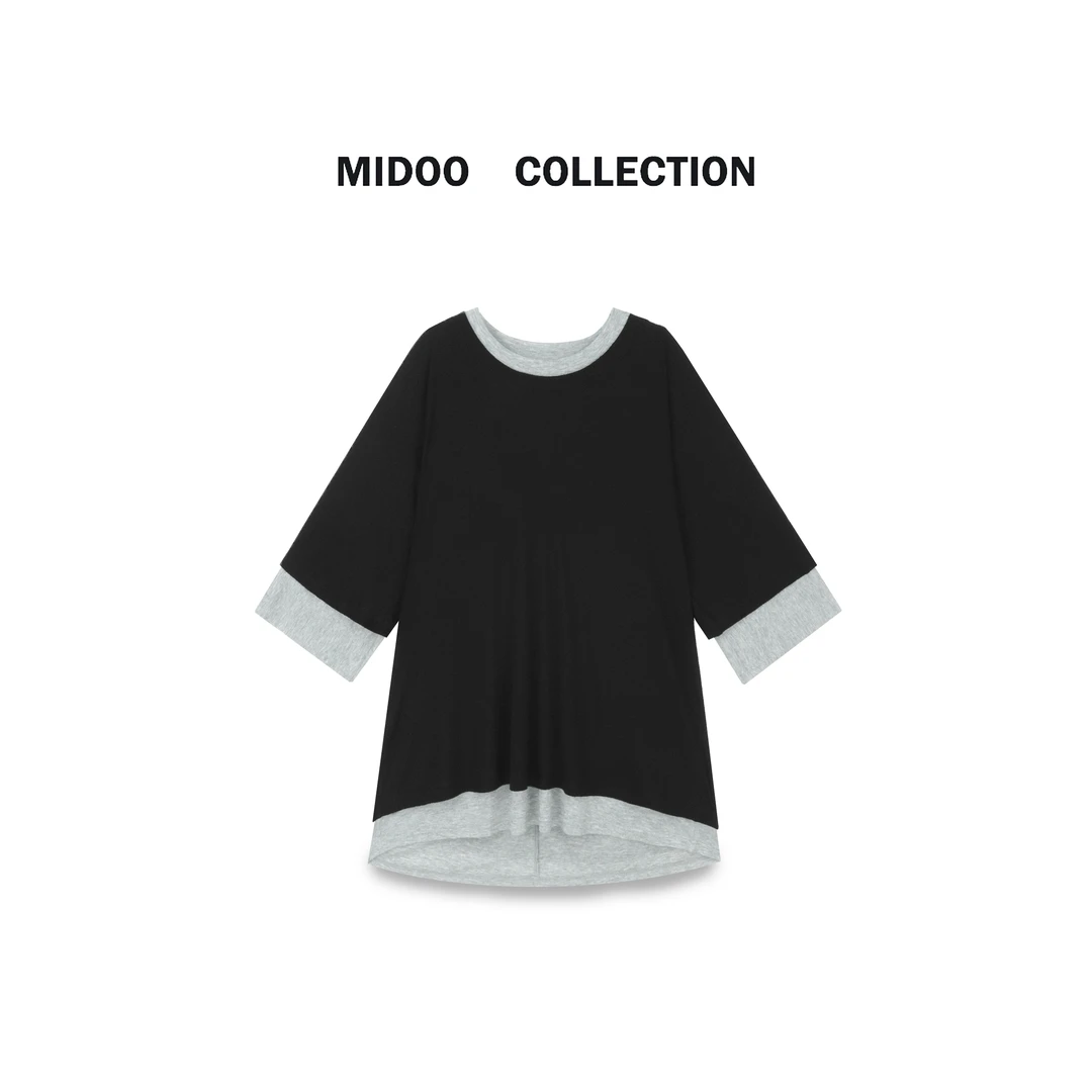 MIDOO 叠穿氛围感2024 慵懒真两件九分袖T恤