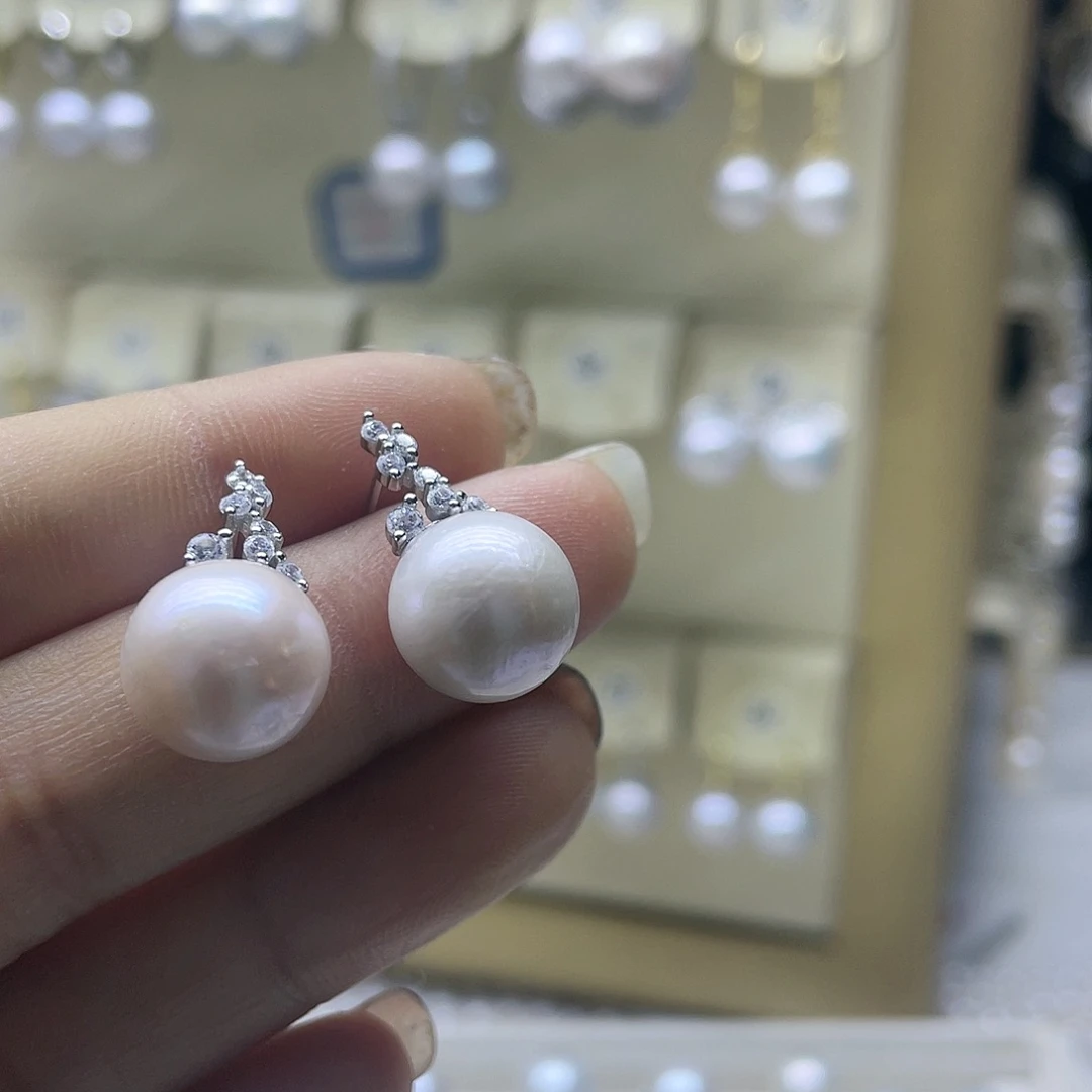 淡水珍珠耳饰银S925镶嵌