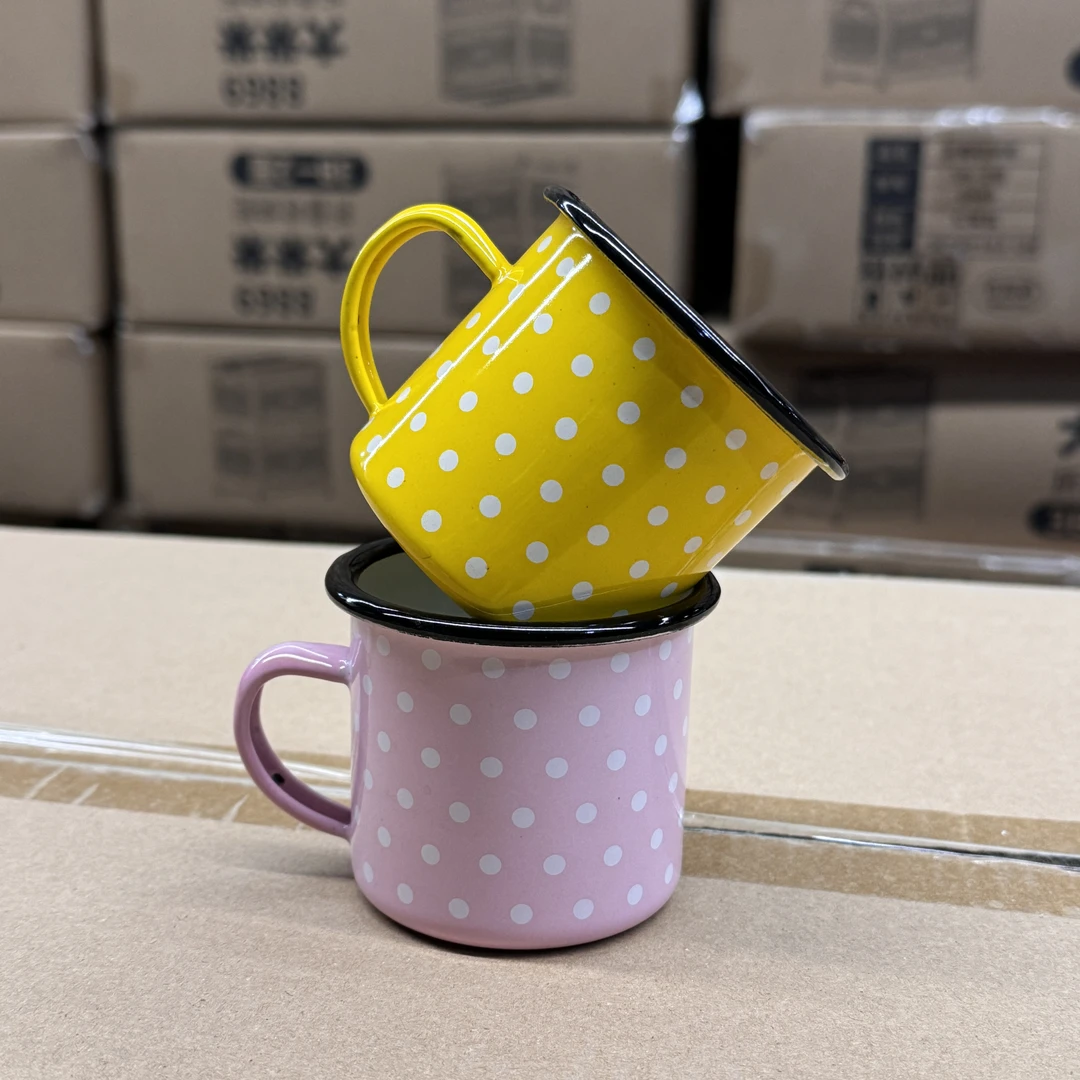 150ML粉/黄波点珐琅搪瓷咖啡杯/牛奶杯