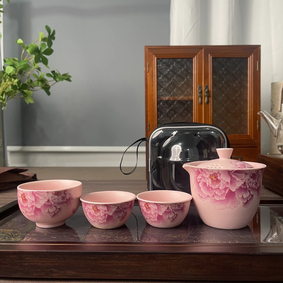 高端茶具粉泥牡丹旅行套装@269（lm）