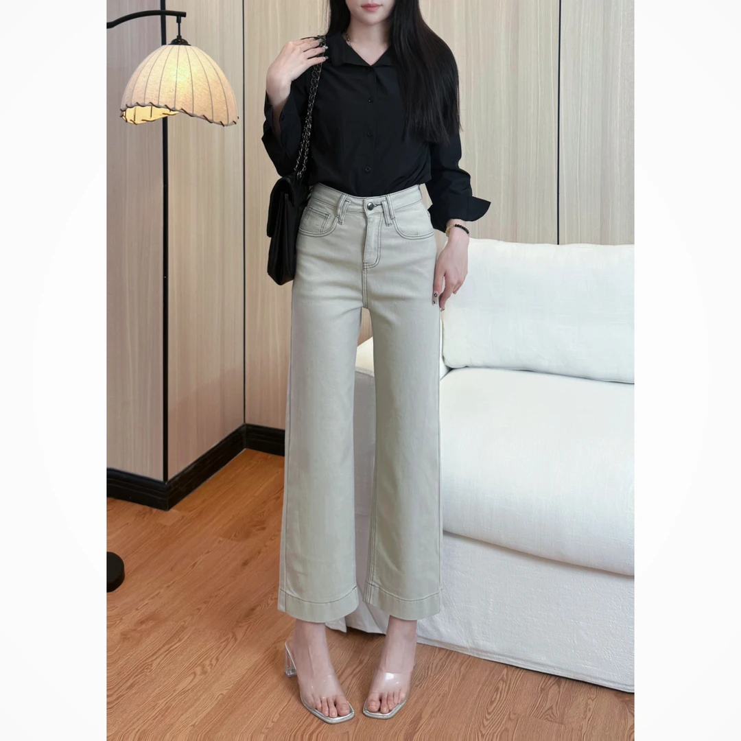 月光灰百搭宽松直筒裤2025春款 修身显瘦百搭宽松直筒牛仔裤