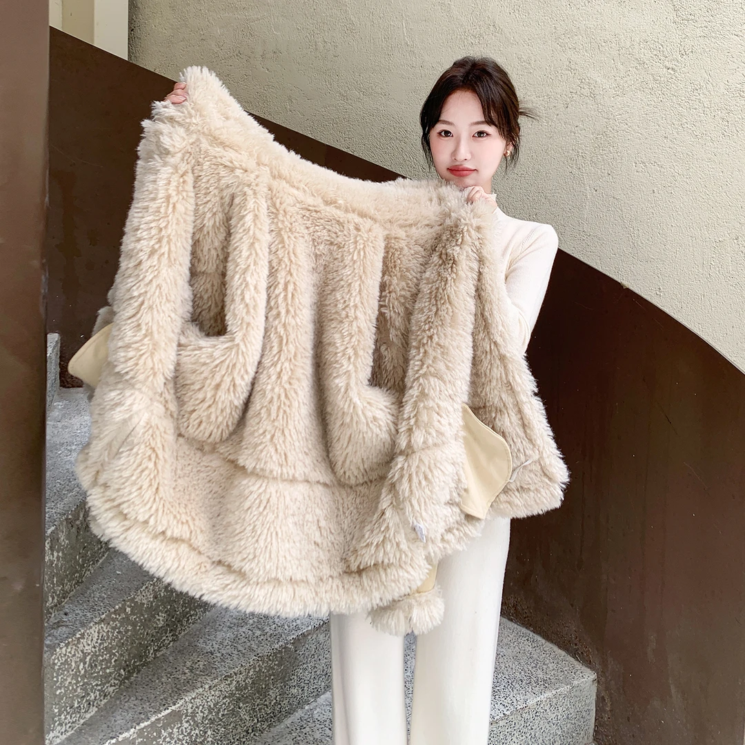 黄色设计感冬季毛绒拼接麂皮绒短外套女2025新款翻领百搭小众棉服