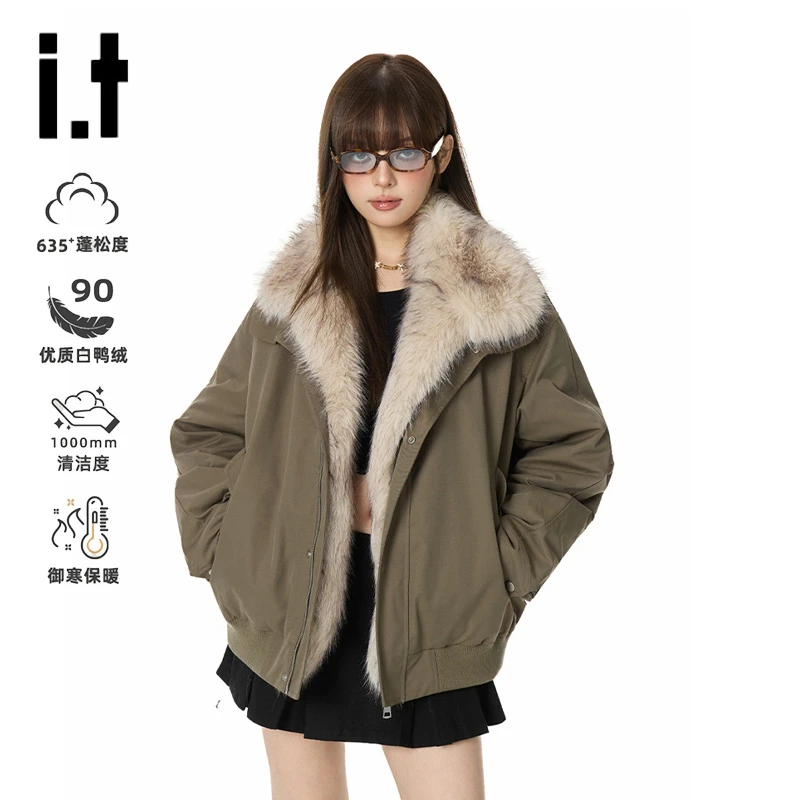 i.t GROUNDZERO 座山雕毛领加厚保暖防寒工装夹克式羽绒服9900