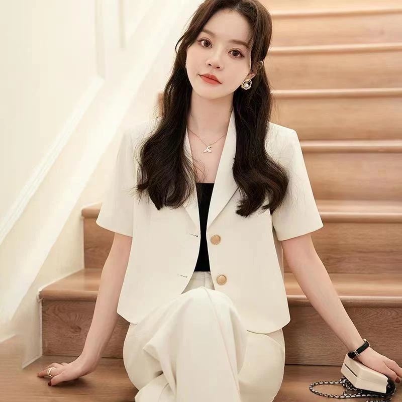 小个子西装外套女2025新款夏装短袖通勤单件高级感短款西服外套