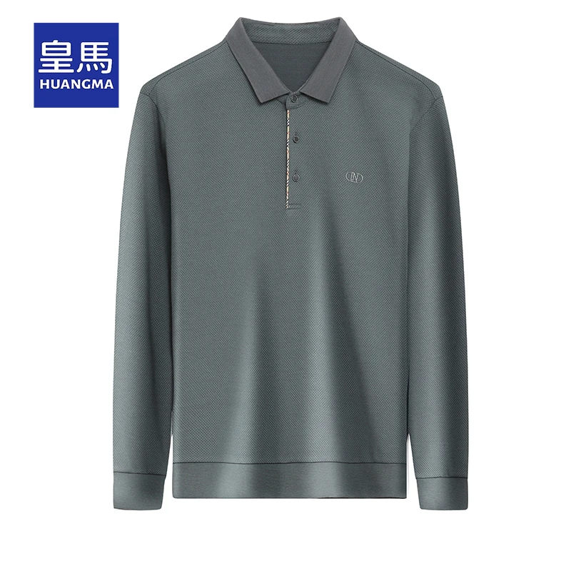 【华夫格】男士商务休闲长袖Polo衫时尚百搭翻领T恤上衣RMHM-5811