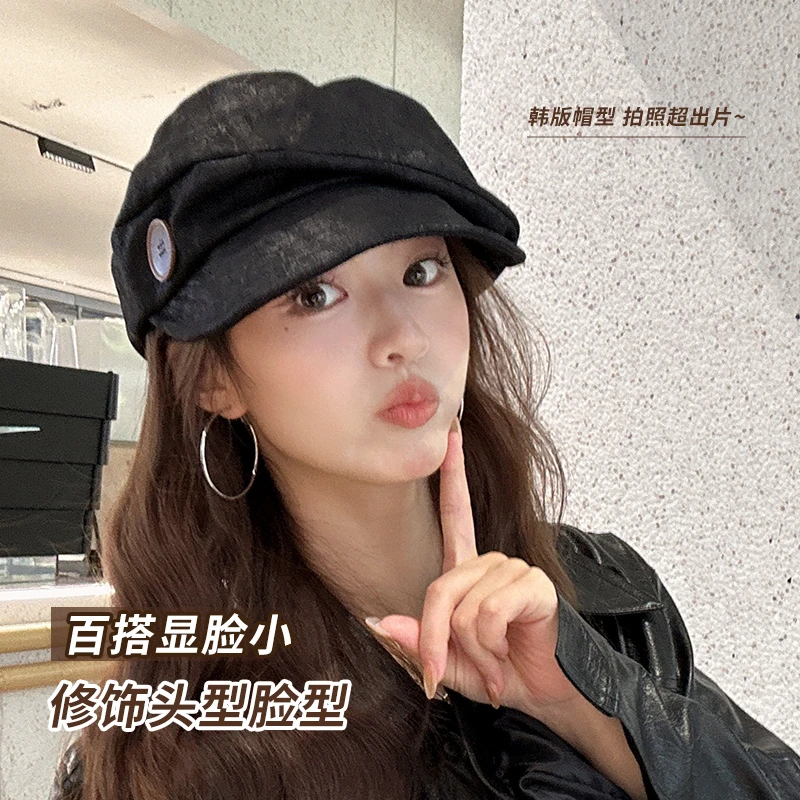 朵澜新款褶皱云朵贝雷帽女显脸小英伦风八角帽复古报童帽美拉德