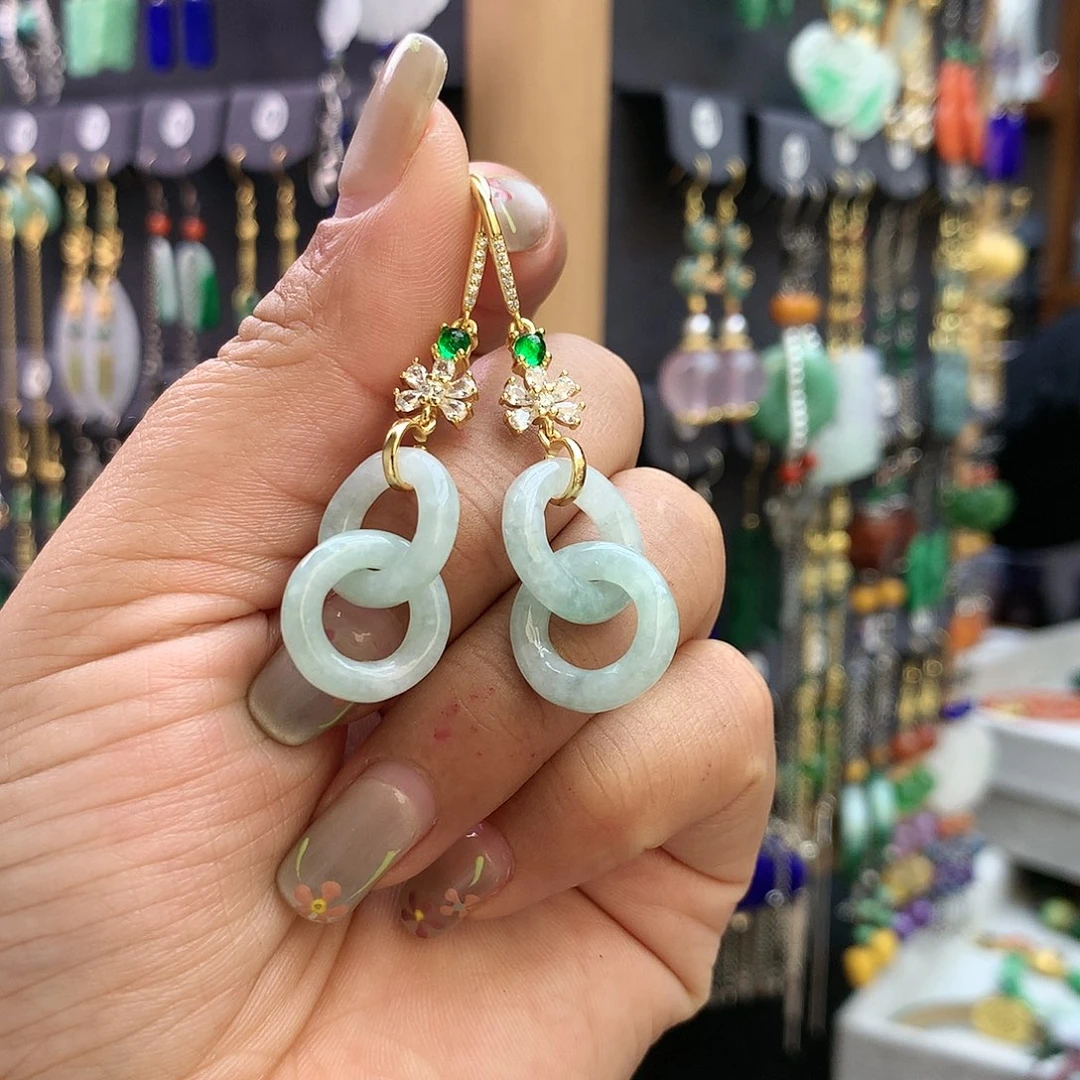 【闪购商品】翡翠耳饰银S925镶嵌耳坠