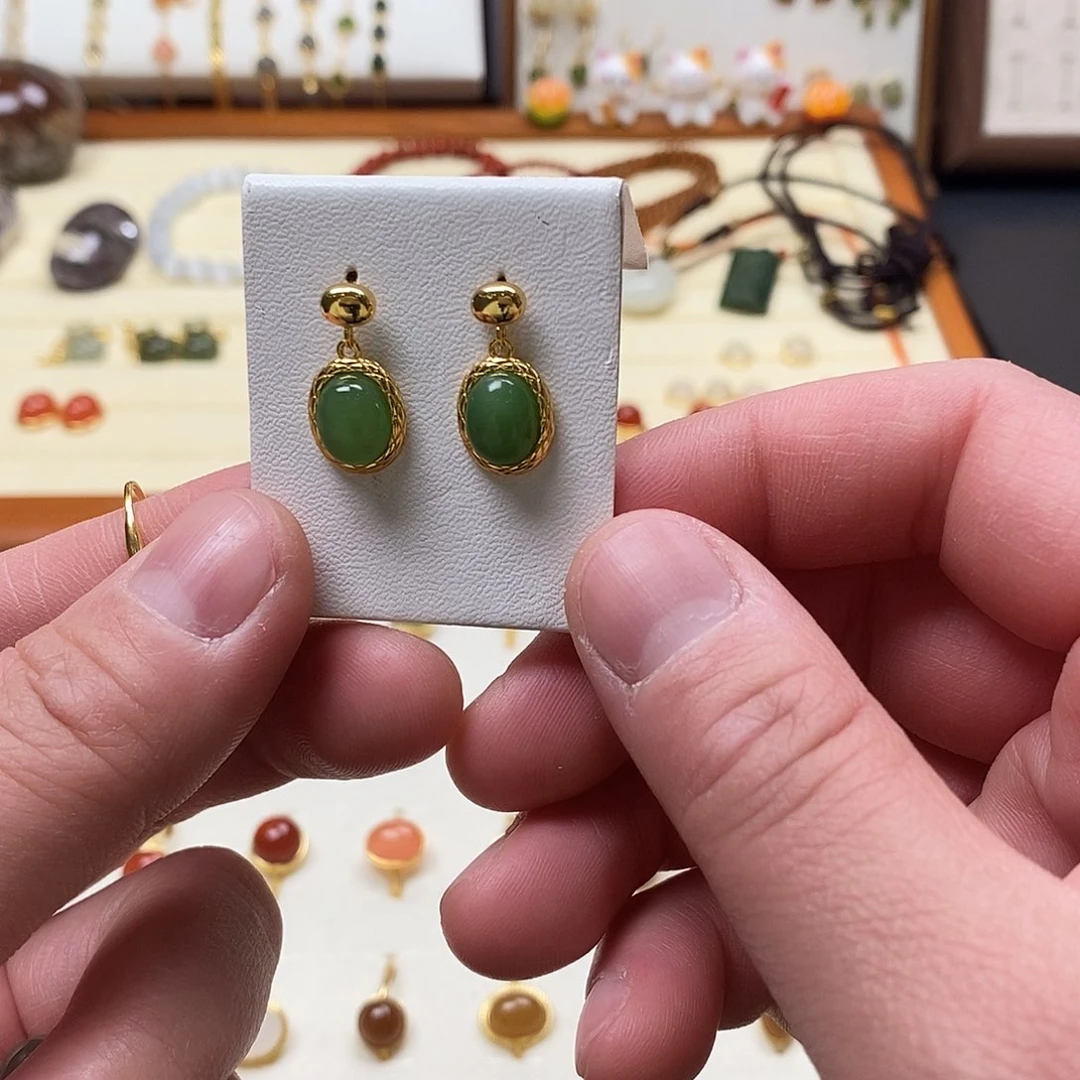 和田玉耳饰银S925镶嵌t****o