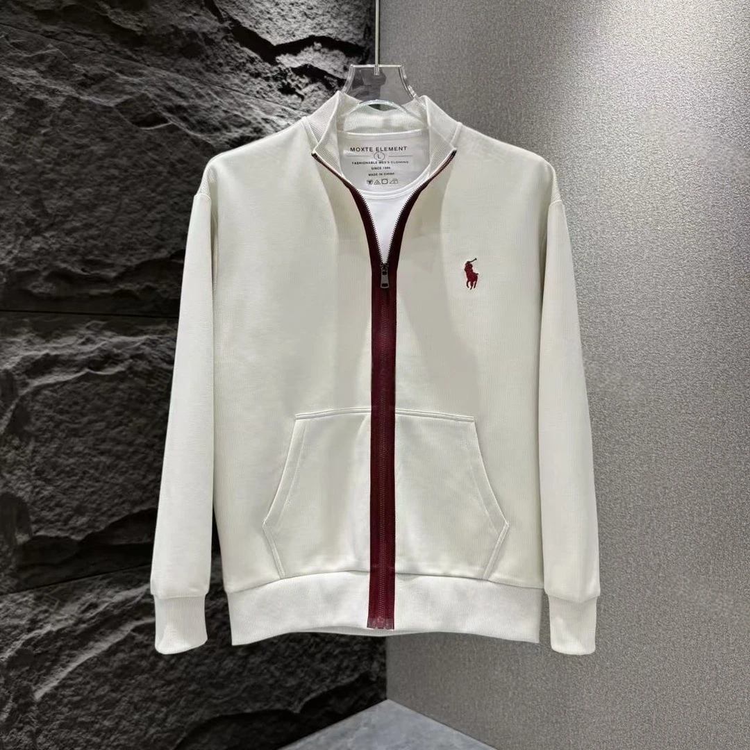 秋季新款时尚拼色立领夹克外套男高级感简约宽松百搭休闲运动上衣