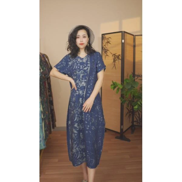 #2820夏季碎花显瘦时尚复古宽松印花气质休闲中长款文艺连衣裙