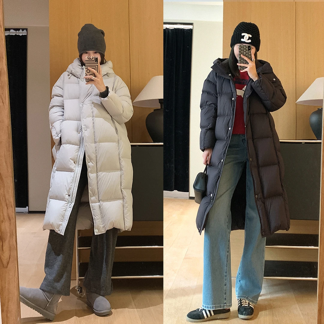 大叮自制清仓【云朵羽绒被】零压90白鸭绒方格连帽长款羽绒服！S5712