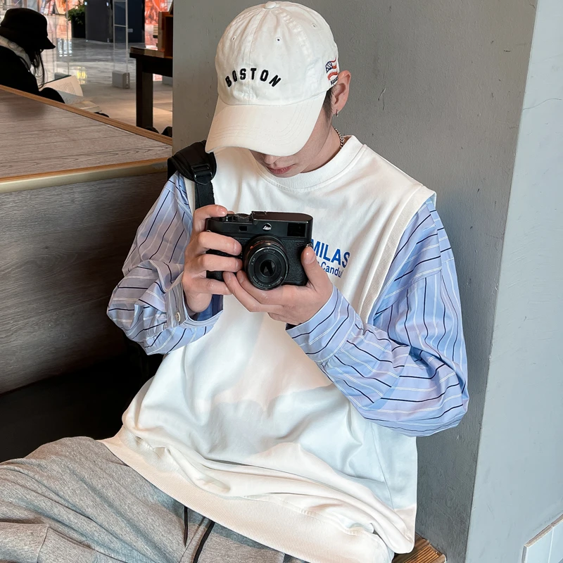 新款春季百搭小众设计感宽松韩版假两件卫衣薄款