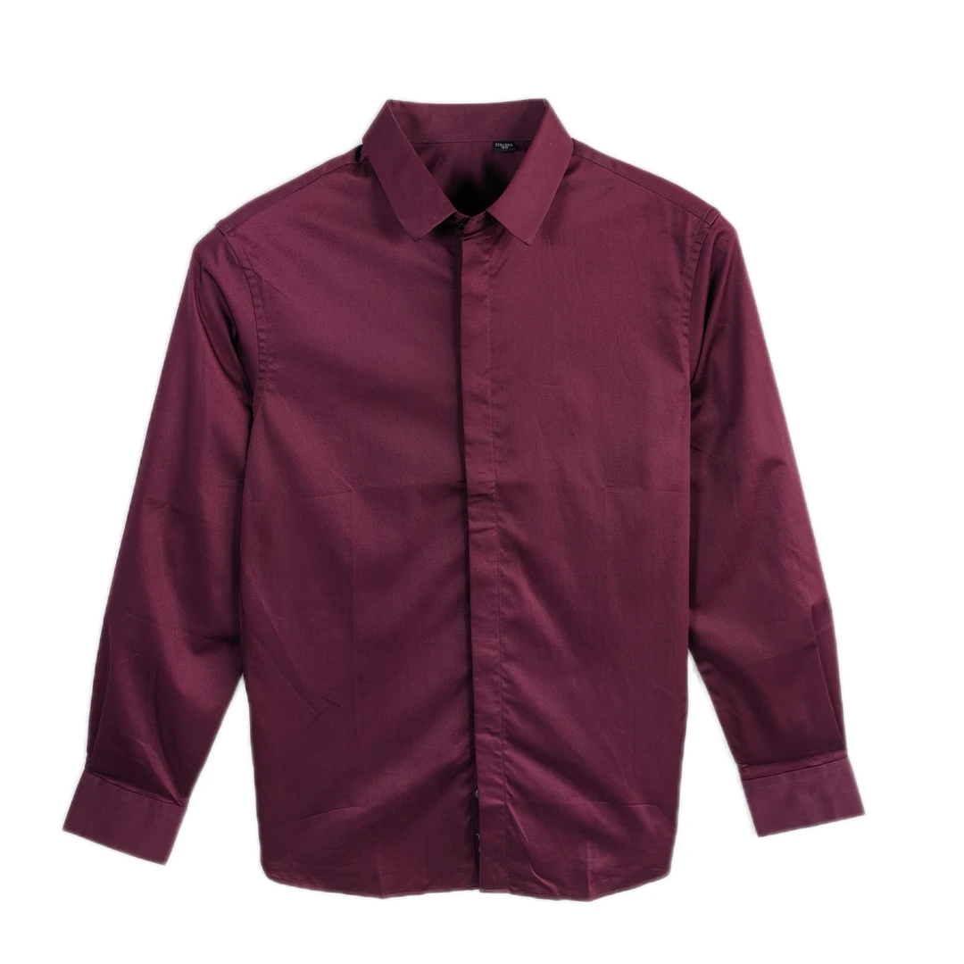 FY966男士春秋长袖衬衣商务时尚休闲百搭简约纯色翻领长袖衬衫