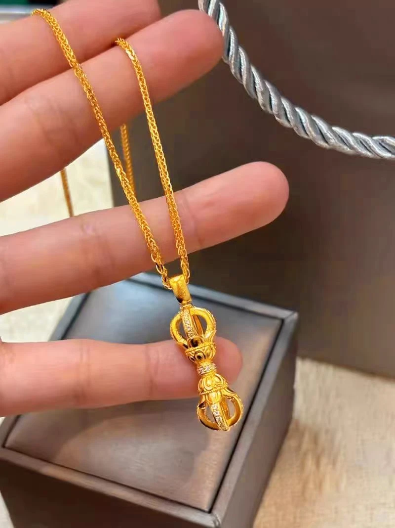 铜合金吊坠 古法点钻金刚杵吊坠链子饰品项链女新中式国风锁骨链