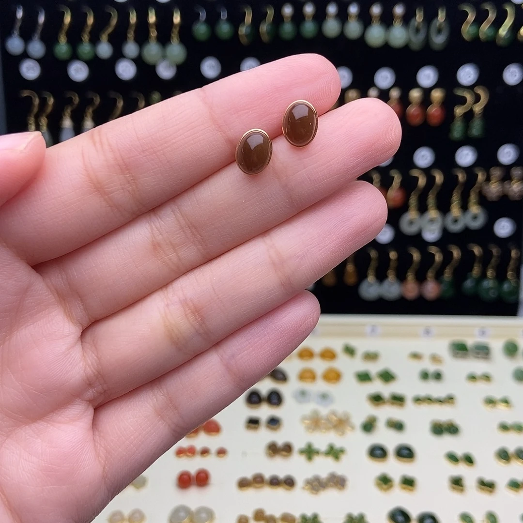 和田玉银S925镶嵌耳饰