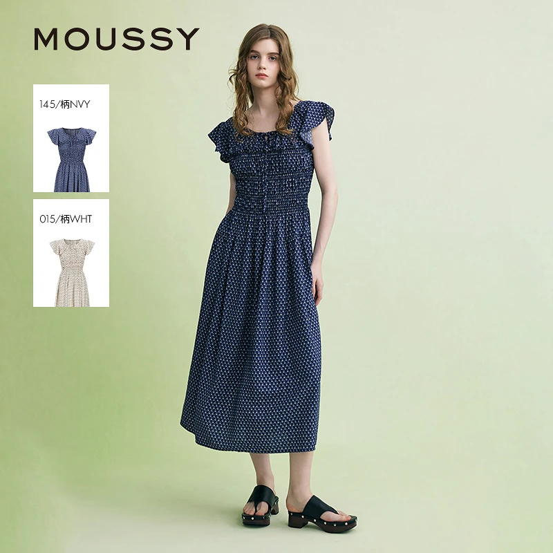 MOUSSY 2025夏季新品法式田园飞飞袖收腰碎花连衣裙028ISA33-3941