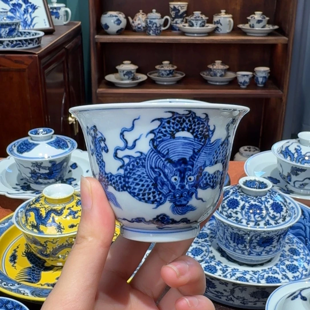 青花雯华堂手绘杯杯