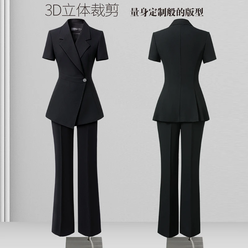 西装套装女夏季黑色通勤OL短袖西服外套夏季正装女套装职场